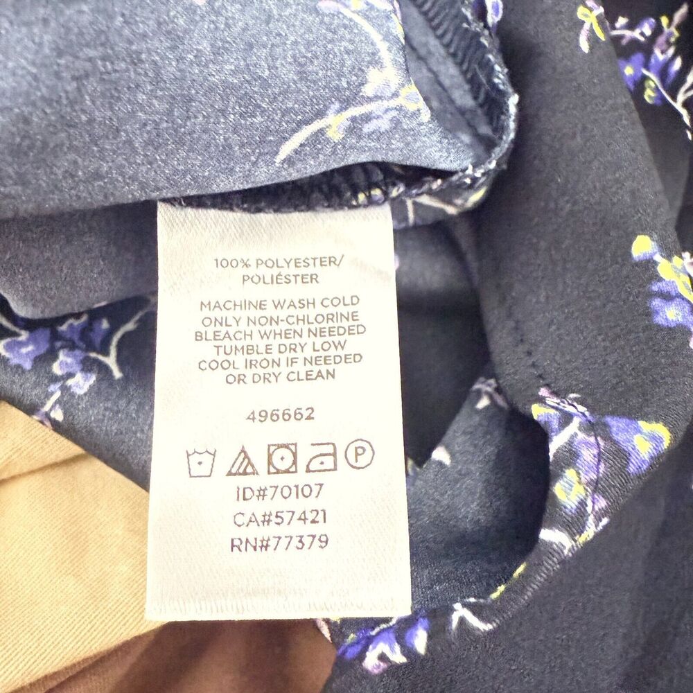 ANN TAYLOR Woven Dress Shirt Petite L Navy Blue Floral Print Button Up Top B4 - Picture 5 of 5